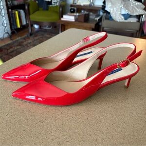 Stuart Weitzman red patent leather kitten heel slingbacks size 9